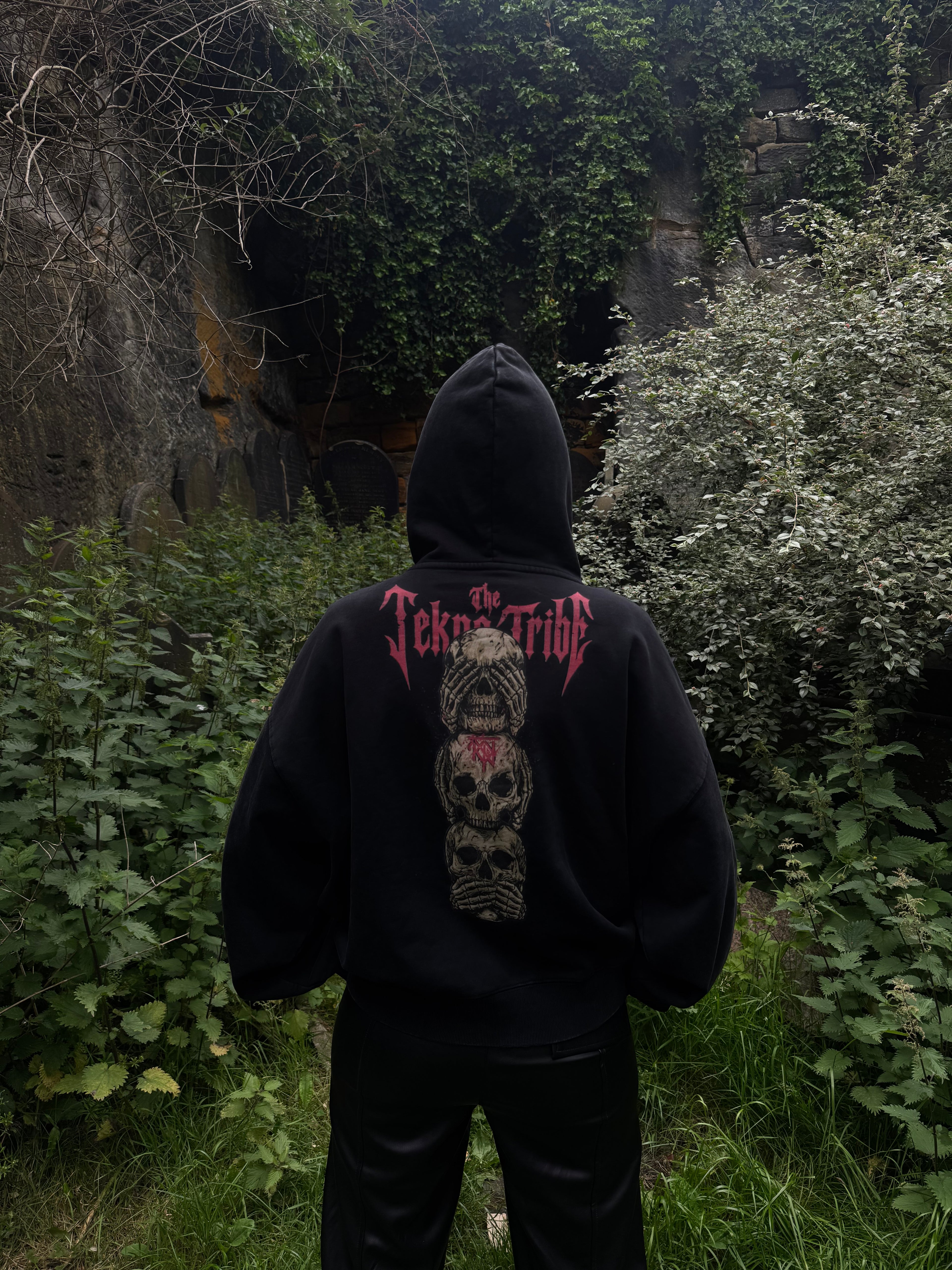'Three Wise Skulls' Washed Hoodie