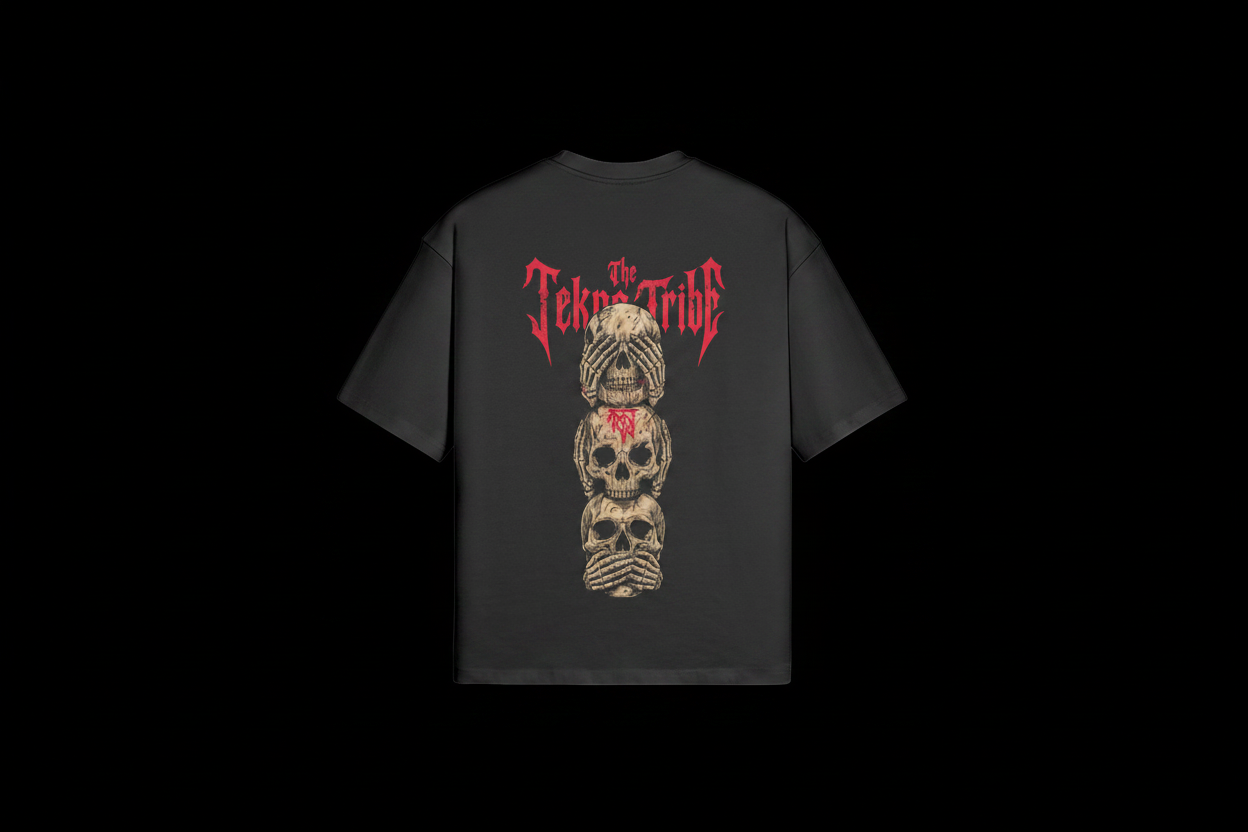 Three Wise Skulls Tee image 1 on black