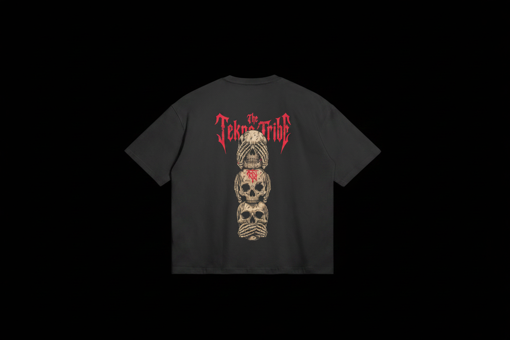 Three Wise Skulls Tee image 4 on black