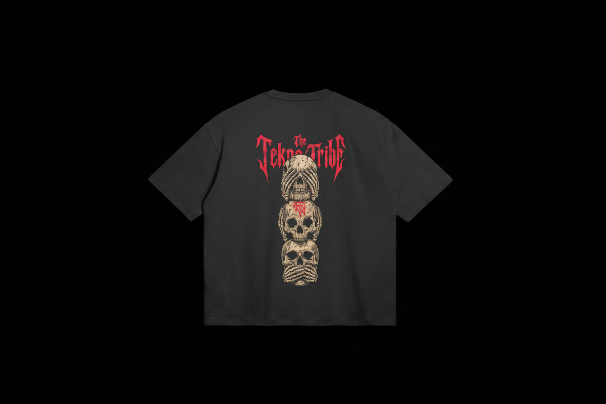 Three Wise Skulls Tee image 4 on black